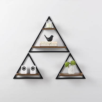 Set of 3 Triangle Floating Hanging Shelves - Rustic