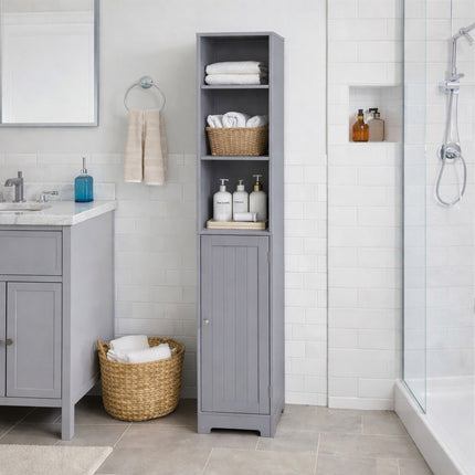 Bathroom Storage Cabinet Tallboy Narrow Cupboard - Grey