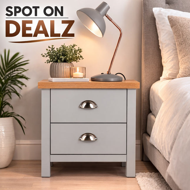 2 Drawer Bedside Cabinet Small Chest of Drawers - Grey