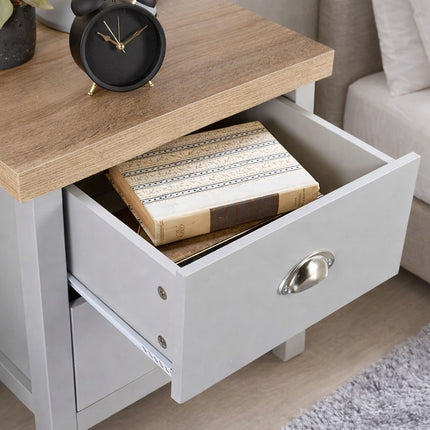 2 Drawer Bedside Cabinet Small Chest of Drawers - Grey