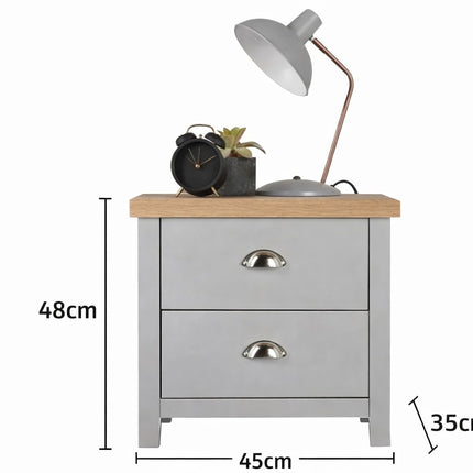 2 Drawer Bedside Cabinet Small Chest of Drawers - Grey