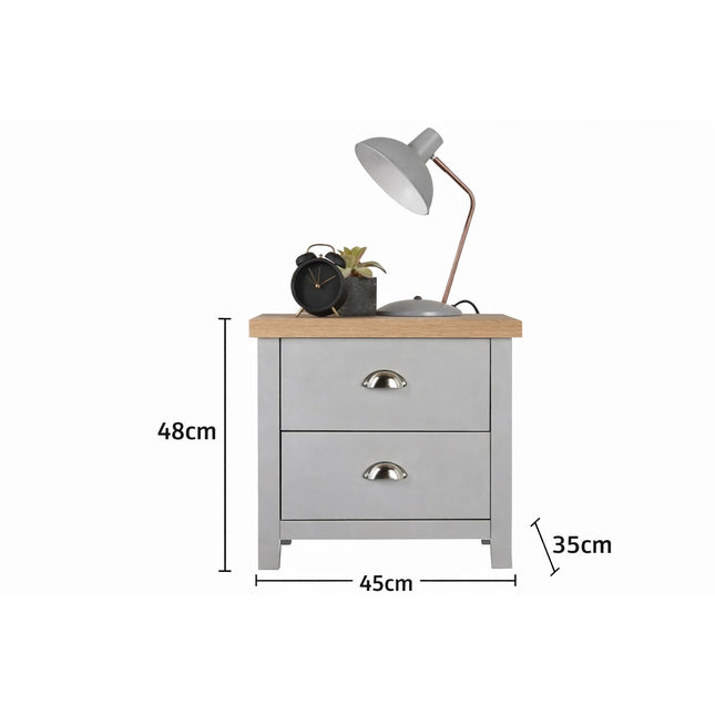2 Drawer Bedside Cabinet Small Chest of Drawers - Grey