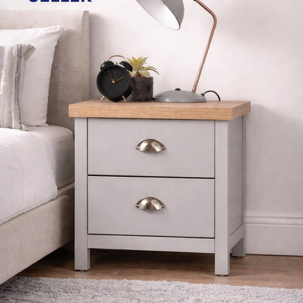 2 Drawer Bedside Cabinet Small Chest of Drawers - Grey