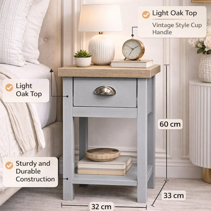 1 Drawer Bedside Cabinet Small Storage With Shelf - Grey