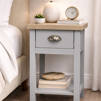 1 Drawer Bedside Cabinet Small Storage With Shelf - Grey