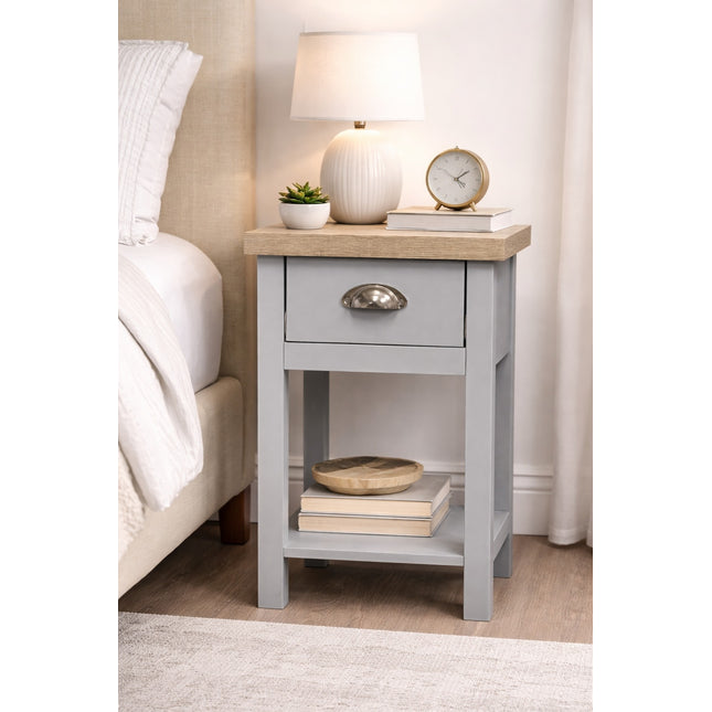 1 Drawer Bedside Cabinet Small Storage With Shelf - Grey
