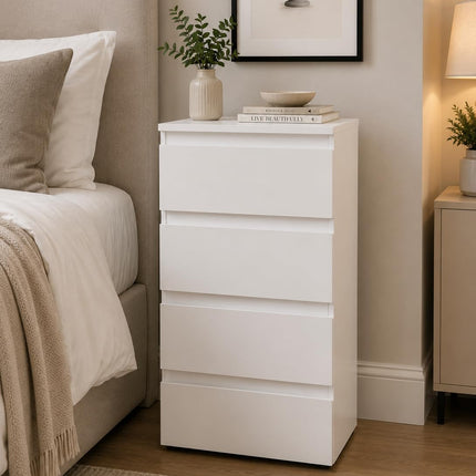 4 Drawer Bedside Cabinet Small Chest of Drawers - White
