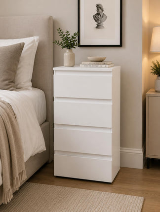 4 Drawer Bedside Cabinet Small Chest of Drawers - White