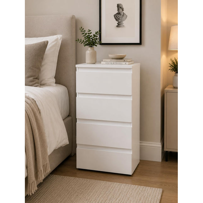 4 Drawer Bedside Cabinet Small Chest of Drawers - White