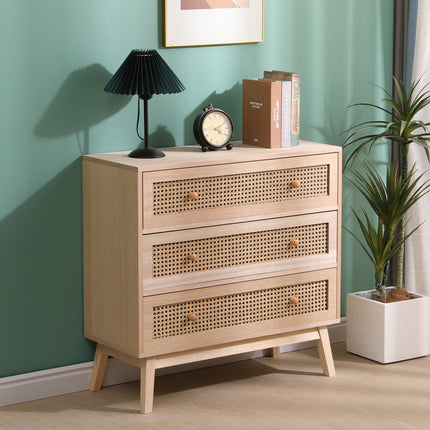 Rattan 3 Drawer Chest Cabinet - Natural