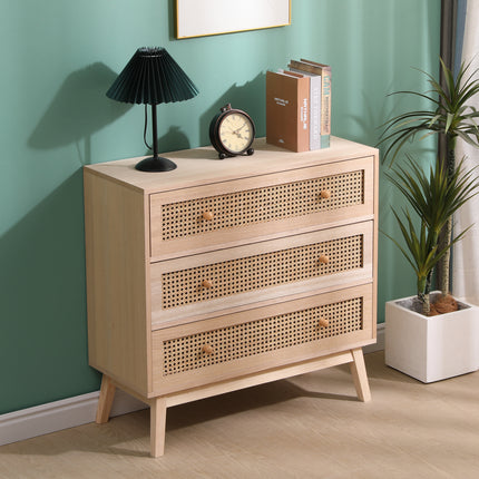 Rattan 3 Drawer Chest Cabinet - Natural