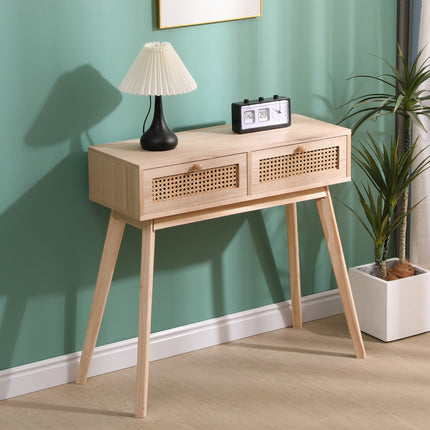 Rattan 2 Drawer Console Table