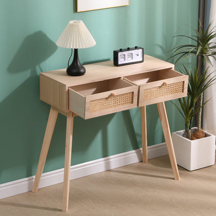 Rattan 2 Drawer Console Table