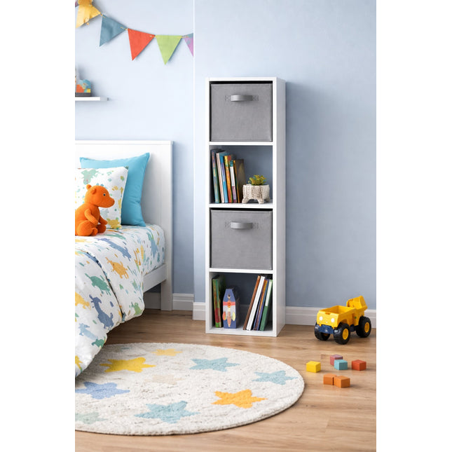 Cube Storage Unit Bookcase Wooden Storage Cabinet 4 Tier With Storage Basket