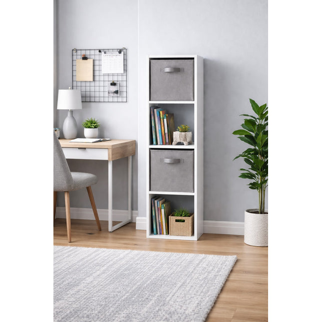 Cube Storage Unit Bookcase Wooden Storage Cabinet 4 Tier With Storage Basket