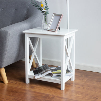 2 Tier Small Side Table - White-S8O