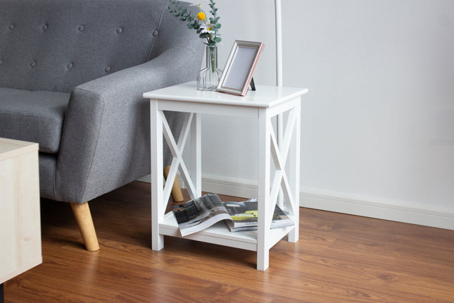 2 Tier Small Side Table - White-S8O