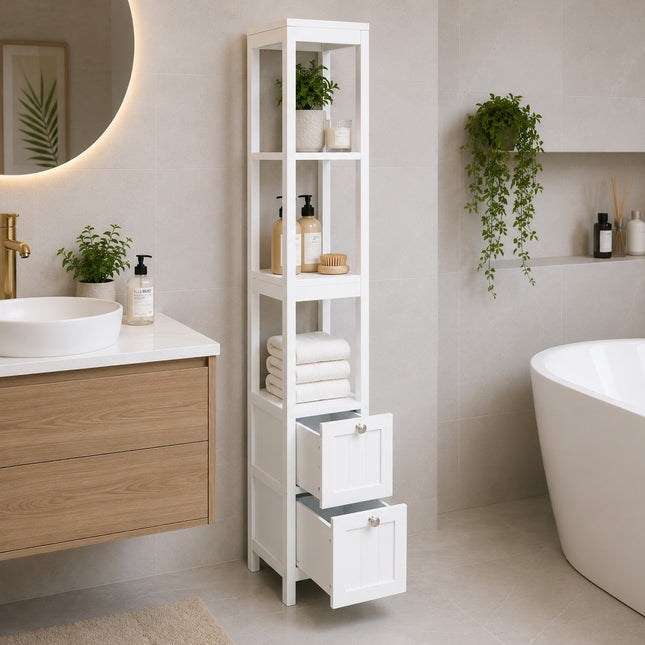 Tall Boy Bathroom Storage Cabinet Slim Bathroom Organiser Unit with Shelves