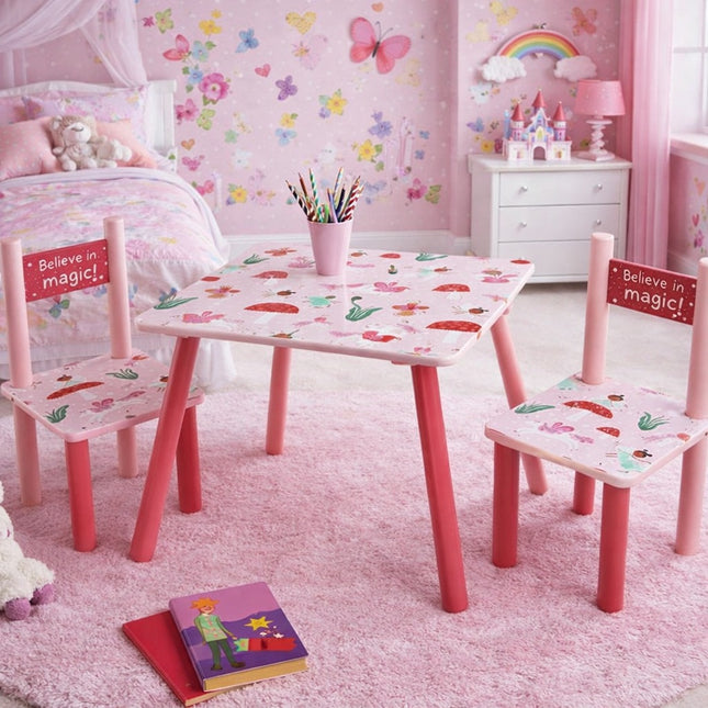 Wooden Table and 2 Chairs Kids Set - Sturdy Furniture for Toddlers, Preschoolers - Perfect for Playroom, Bedroom, or Study - Durable Wooden Construction, Easy to Assemble.