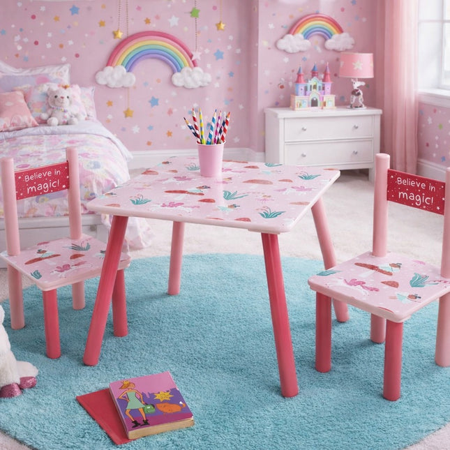 Wooden Table and 2 Chairs Kids Set - Sturdy Furniture for Toddlers, Preschoolers - Perfect for Playroom, Bedroom, or Study - Durable Wooden Construction, Easy to Assemble.