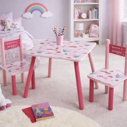 Wooden Table and 2 Chairs Kids Set - Sturdy Furniture for Toddlers, Preschoolers - Perfect for Playroom, Bedroom, or Study - Durable Wooden Construction, Easy to Assemble.