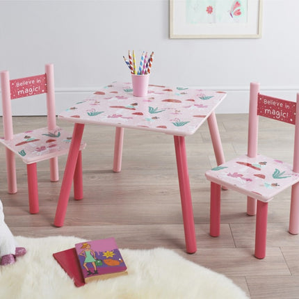 Wooden Table and 2 Chairs Kids Set - Sturdy Furniture for Toddlers, Preschoolers - Perfect for Playroom, Bedroom, or Study - Durable Wooden Construction, Easy to Assemble.