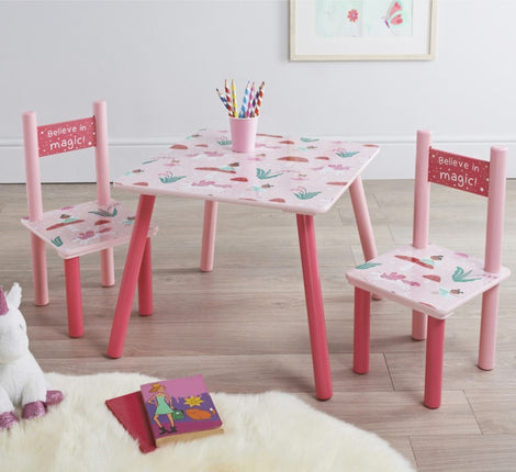 Wooden Table and 2 Chairs Kids Set - Sturdy Furniture for Toddlers, Preschoolers - Perfect for Playroom, Bedroom, or Study - Durable Wooden Construction, Easy to Assemble.