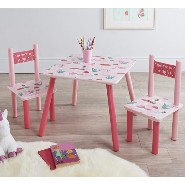 Wooden Table and 2 Chairs Kids Set - Sturdy Furniture for Toddlers, Preschoolers - Perfect for Playroom, Bedroom, or Study - Durable Wooden Construction, Easy to Assemble.