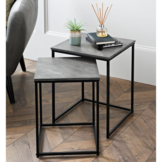 Set of 2 Nesting Tables Stone Effect Top Side End Tables Living Room Furniture