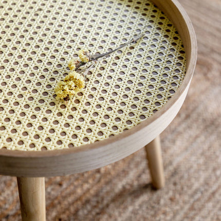 Side Table - Natural Wooden Accent Table with Pine Legs and MDF Tray, Compact Round Design, Small End Table for Living Room, Bedroom, or Office