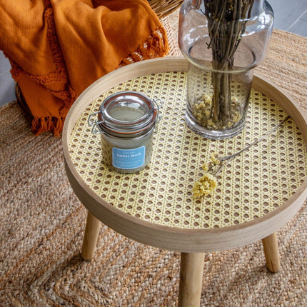 Side Table - Natural Wooden Accent Table with Pine Legs and MDF Tray, Compact Round Design, Small End Table for Living Room, Bedroom, or Office