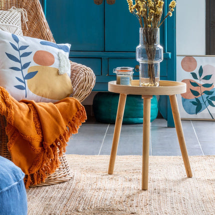 Side Table - Natural Wooden Accent Table with Pine Legs and MDF Tray, Compact Round Design, Small End Table for Living Room, Bedroom, or Office