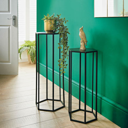 Set of 2 Plant Stands - Black Metal Iron Plant Holders Tall & Small Indoor Planter Stands Modern Decorative Plant Display Stands for Home, Garden,