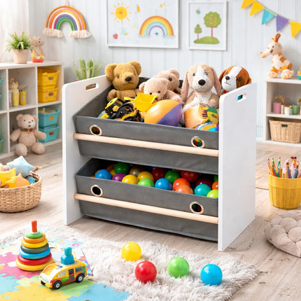 Kids Home 2 Basket Storage Cabinet - Toy Organizer, Clothes Storage, Bookshelf, Multi-Purpose Furniture for Kids’ Room, Nursery, Playroom, and Living Room