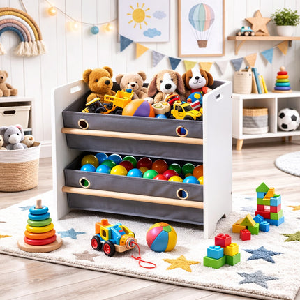 Kids Home 2 Basket Storage Cabinet - Toy Organizer, Clothes Storage, Bookshelf, Multi-Purpose Furniture for Kids’ Room, Nursery, Playroom, and Living Room