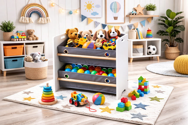 Kids Home 2 Basket Storage Cabinet - Toy Organizer, Clothes Storage, Bookshelf, Multi-Purpose Furniture for Kids’ Room, Nursery, Playroom, and Living Room