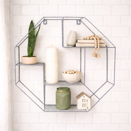 Modern Metal Hexagon Wall Shelf - Stylish Grey Floating Storage, Geometric Decor, Multi-Functional Display Rack, Durable Hanging Organizer, Contemporary Home Accent