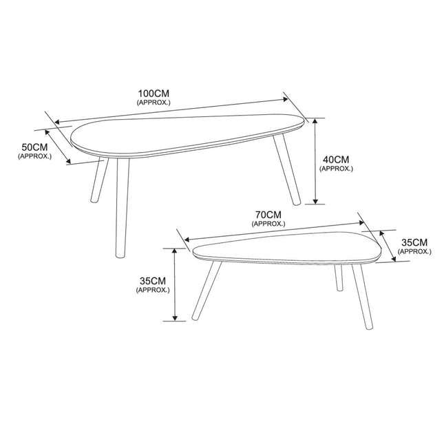 Nest of 2 Coffee Tables Stylish Tear Shaped Design White