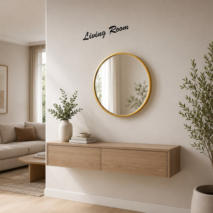 40/50/60cm Round Black Wall Mirror – Glass & Aluminum Alloy Frame Decorative Mirror for Bathroom, Bedroom & Living Room
