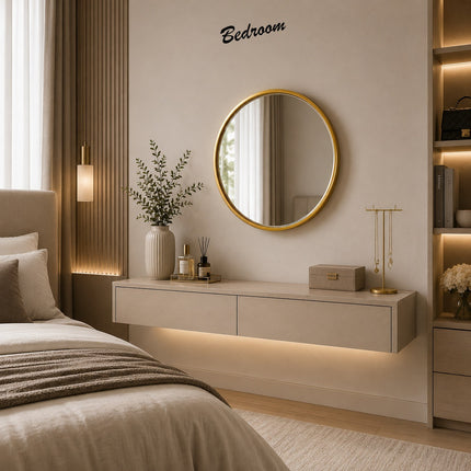 40/50/60cm Round Black Wall Mirror – Glass & Aluminum Alloy Frame Decorative Mirror for Bathroom, Bedroom & Living Room