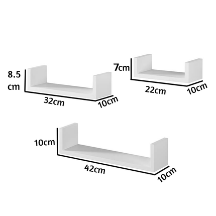 Set of 3 Floating Wall Shelves Living Room - White