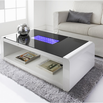 LED High Gloss Coffee Table Living Room With Glass Top - White