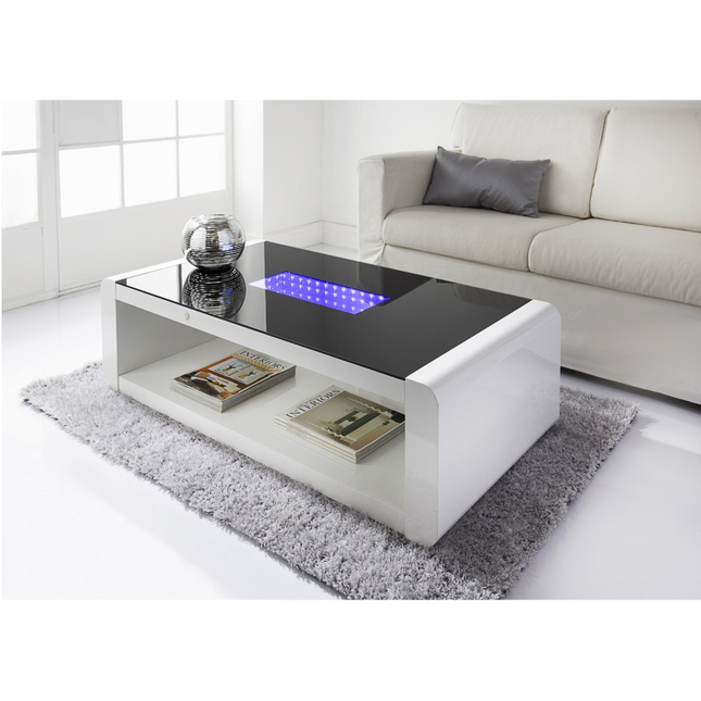 LED High Gloss Coffee Table Living Room With Glass Top - White