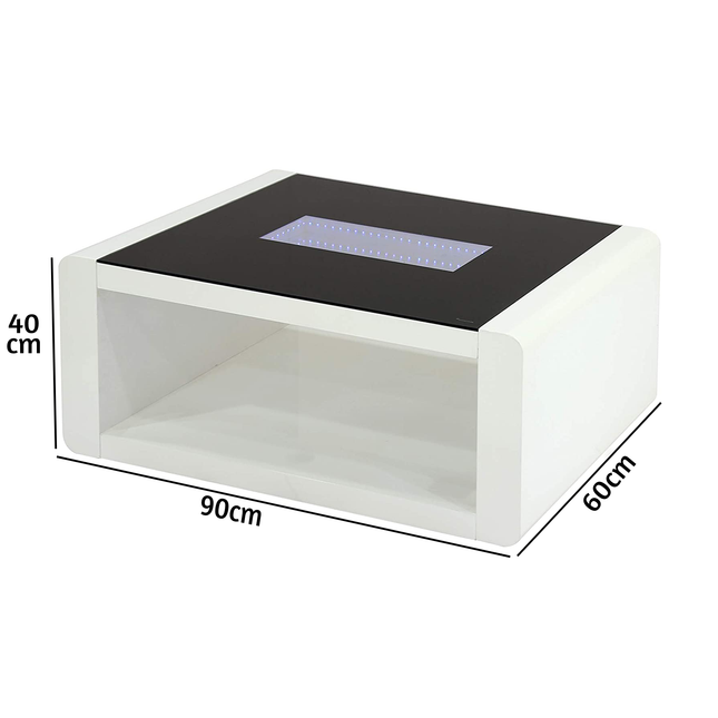 LED High Gloss Coffee Table Living Room With Glass Top - White