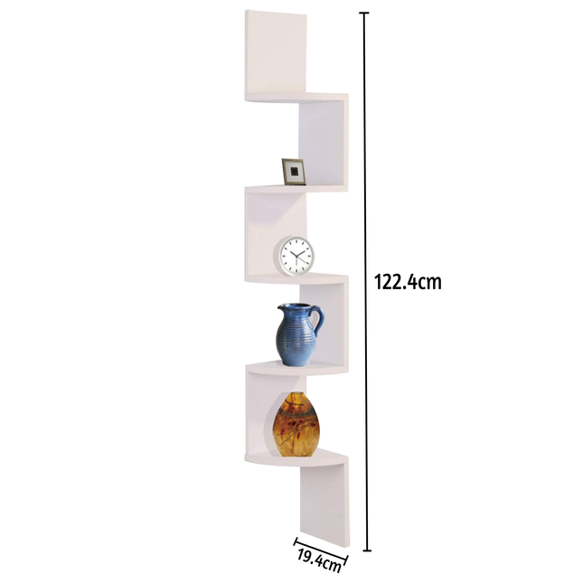 5 Tier Corner Shelves Wall Floating Shelf - White