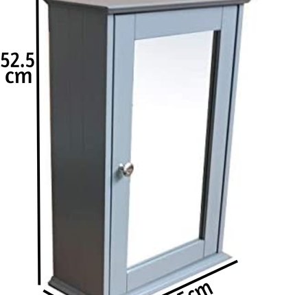 Bathroom Slim Double Door Mirrored Cabinet Wooden - Grey