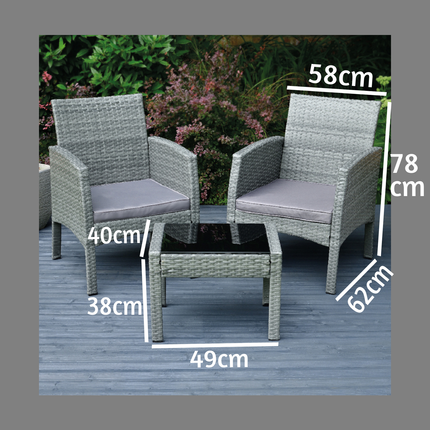 Bistro Table and Chairs Set 2 Rattan Garden Furniture Sets - Grey