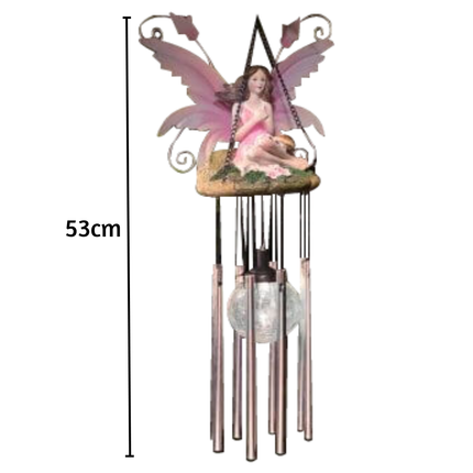 Wind Chimes Fairy Hanging Solar Powered LED Crackle Ball - Pink