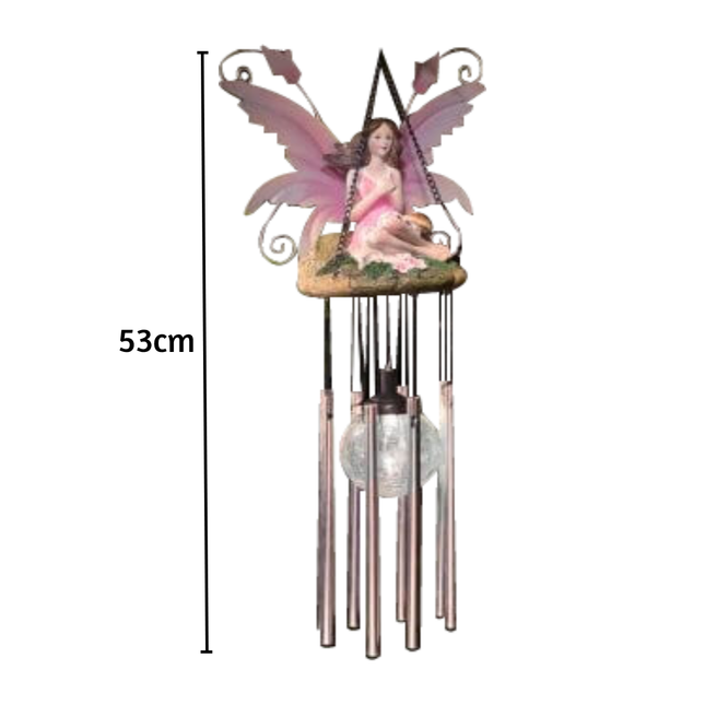 Wind Chimes Fairy Hanging Solar Powered LED Crackle Ball - Pink