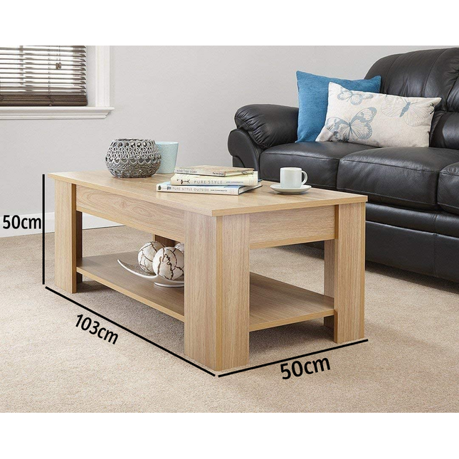 Lift Up Coffee Table with Storage Adjustable Height - Oak
